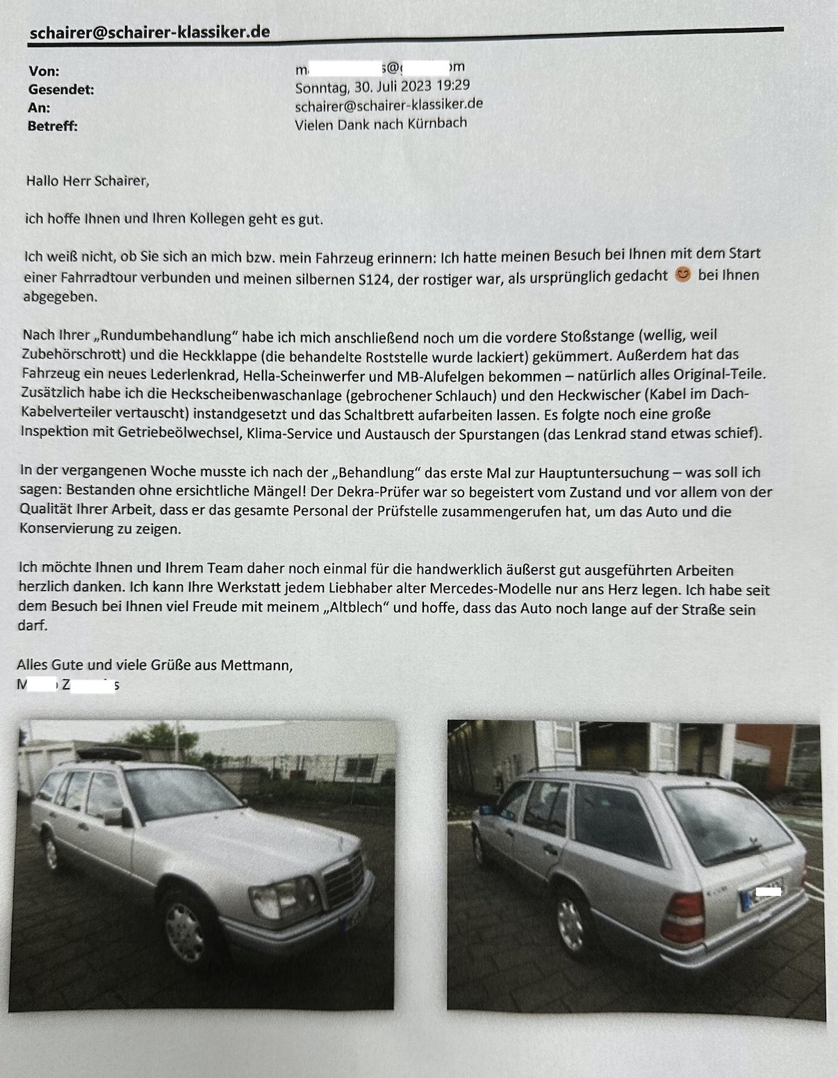 Sehr zufriedene Kunden, ein Beispiel – W124 / S124 T-Modell – Mercedes Benz